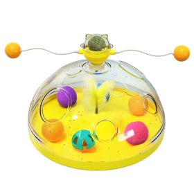 Interactive Cat Toy Ball Pets Cats Puzzle Spinning Track with Plush Balls Feather Teaser Kitten Toys Game Catnip Ball Toy (Color: Yellow)