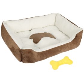 Pet Dog Bed Soft Warm Fleece Puppy Cat Bed Dog Cozy Nest Sofa Bed Cushion Mat M Size (Color: Brown, size: M)