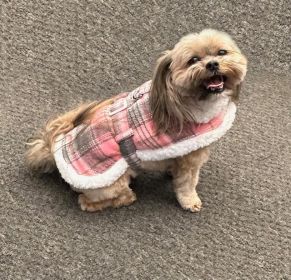 Sherpa-Lined Dog Harness Coat (Color: Pink & White Plaid, size: X-Small)